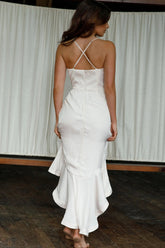 Dream Of Me Split Front Ruffle Midi Dress Bone